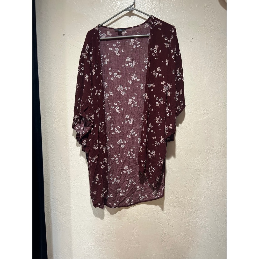 American Eagle Outfitters Womens Burgundy Floral Kimono open Front Cardigan med